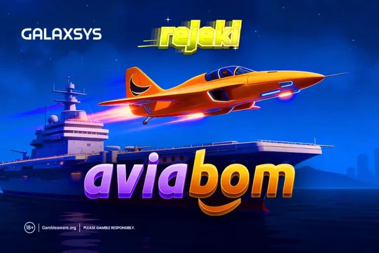 Tampilan antarmuka permainan Aviabom dengan tema pesawat dan langit biru