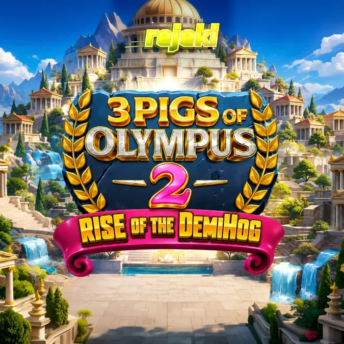 Tampilan visual slot 3 Pigs of Olympus 2 dengan tema mitologi babi